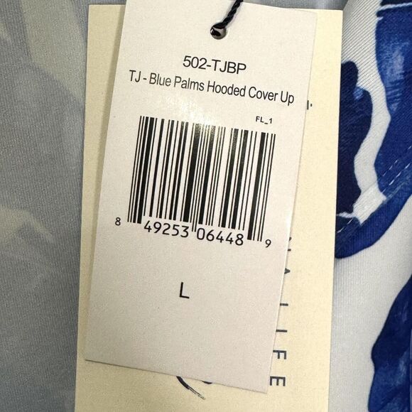 Cabana Life Cover Up Womens Large Blue Palm Print Hooded UPF 50+ Long Sleeve - Picture 5 of 11